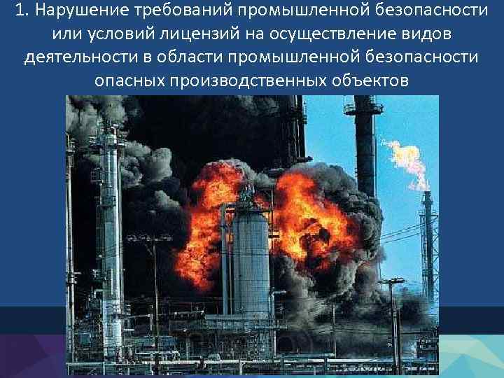 1. Нарушение требований промышленной безопасности или условий лицензий на осуществление видов деятельности в области
