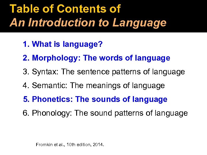 Table of Contents of An Introduction to Language 1. What is language? 2. Morphology: