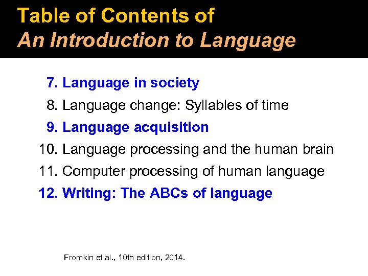 Table of Contents of An Introduction to Language 7. Language in society 8. Language
