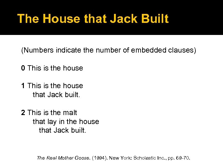 The House that Jack Built (Numbers indicate the number of embedded clauses) 0 This