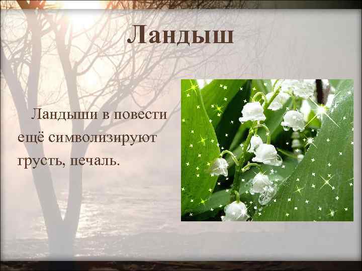 Ландыши в повести ещё символизируют грусть, печаль. 