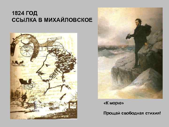 1824 ГОД ССЫЛКА В МИХАЙЛОВСКОЕ «К морю» Прощай свободная стихия! 