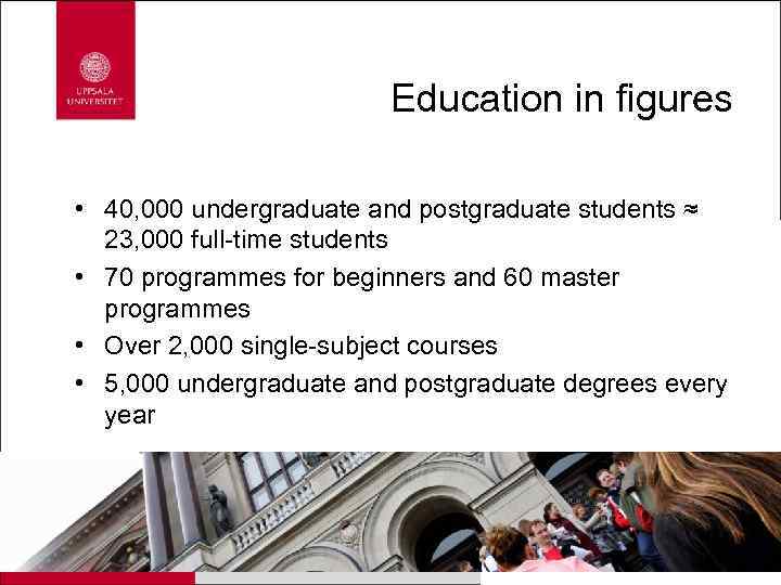 Education in figures • 40, 000 undergraduate and postgraduate students ≈ 23, 000 full-time