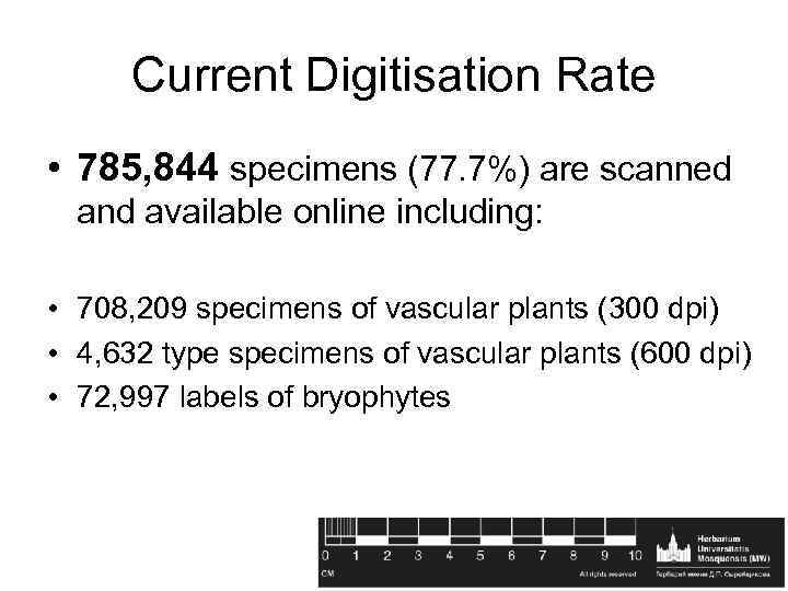 Current Digitisation Rate • 785, 844 specimens (77. 7%) are scanned and available online