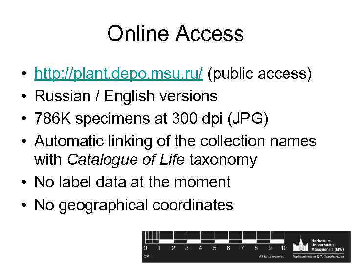 Online Access • • http: //plant. depo. msu. ru/ (public access) Russian / English