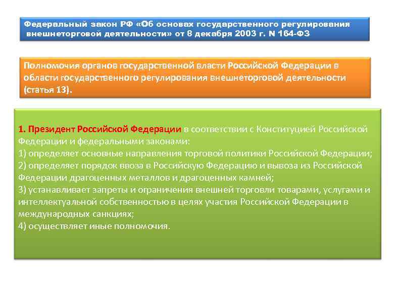 Федеральный закон РФ «Об основах государственного регулирования внешнеторговой деятельности» от 8 декабря 2003 г.