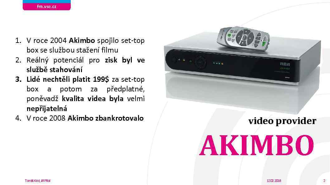 fm. vse. cz 1. V roce 2004 Akimbo spojilo set-top box se službou stažení