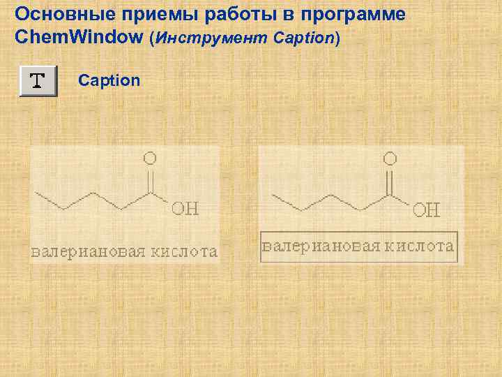 Основные приемы работы в программе Chem. Window (Инструмент Caption) Caption 