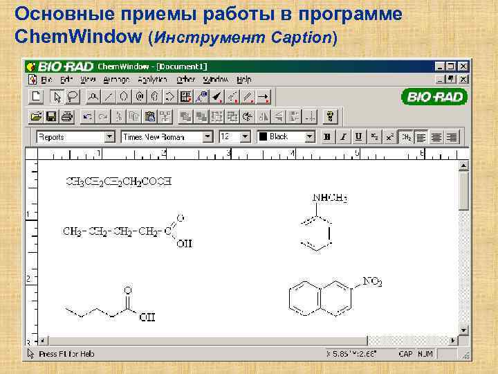 Основные приемы работы в программе Chem. Window (Инструмент Caption) 