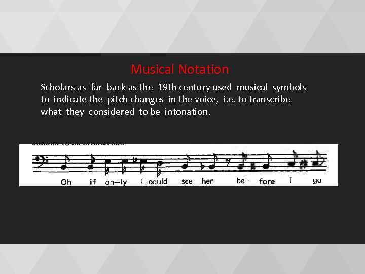 Musical Notation Scholars as far back as the 19 th century used musical symbols