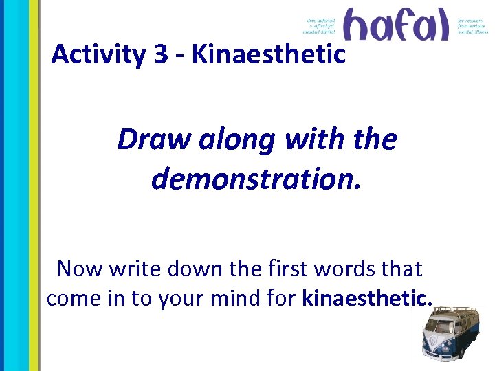 Activity 3 - Kinaesthetic Draw along with the demonstration. Now write down the first