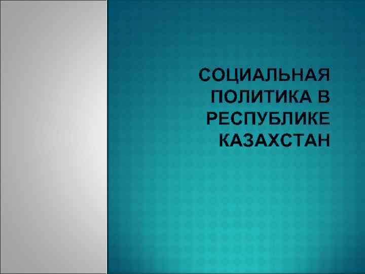 СОЦИАЛЬНАЯ ПОЛИТИКА В РЕСПУБЛИКЕ КАЗАХСТАН 
