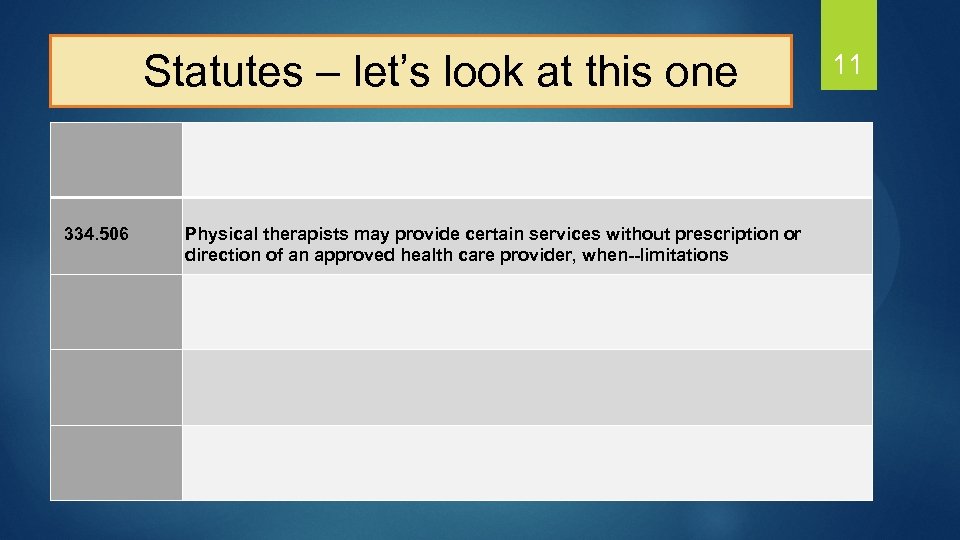  Statutes – let’s look at this one 334. 506 Physical therapists may provide