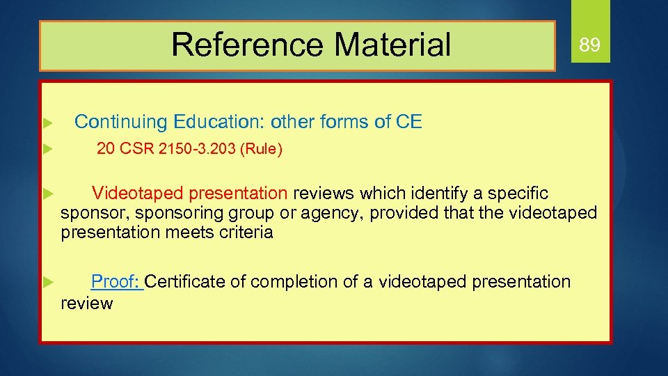  Reference Material u u 89 Continuing Education: other forms of CE 20 CSR