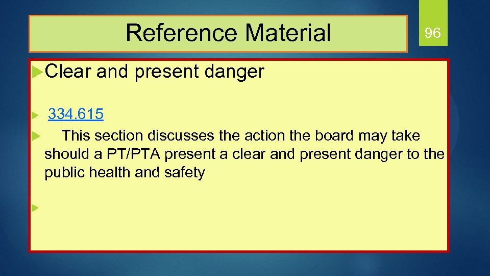  Reference Material 96 u. Clear and present danger u 334. 615 u This