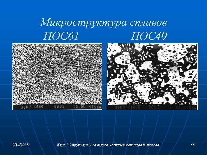 Микроструктура сплавов ПОС 61 ПОС 40 2/14/2018 Курс “Структура и свойства цветных металлов и