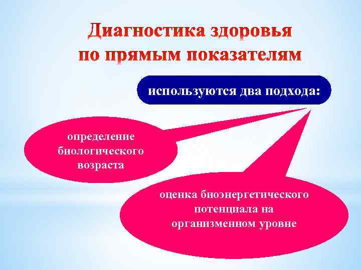 используются два подхода: определение биологического возраста оценка биоэнергетического потенциала на организменном уровне 