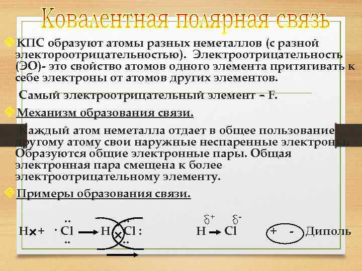 ³КПС образуют атомы разных неметаллов (с разной электороотрицательностью). Электроотрицательность (ЭО)- это свойство атомов одного