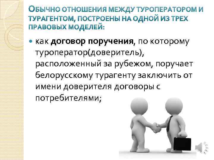  как договор поручения, по которому туроператор(доверитель), расположенный за рубежом, поручает белорусскому турагенту заключить