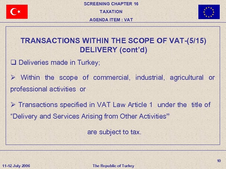SCREENING CHAPTER 16 TAXATION AGENDA ITEM : VAT TRANSACTIONS WITHIN THE SCOPE OF VAT-(5/15)