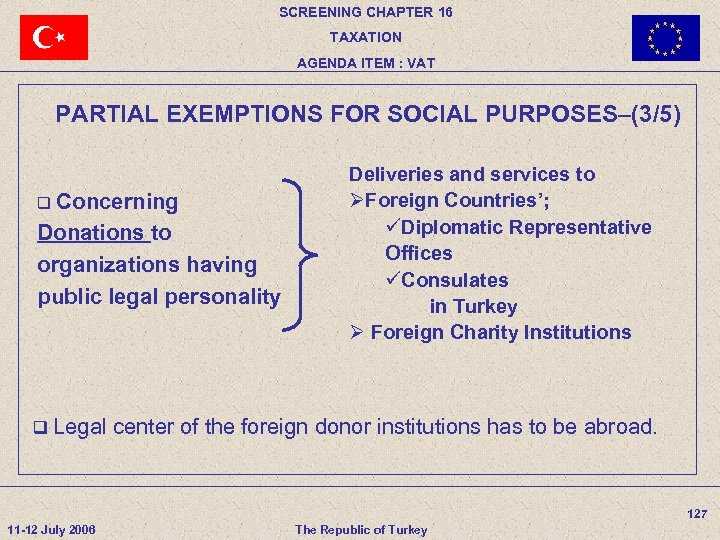 SCREENING CHAPTER 16 TAXATION AGENDA ITEM : VAT PARTIAL EXEMPTIONS FOR SOCIAL PURPOSES–(3/5) q