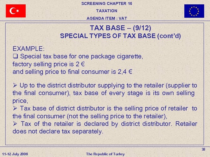 SCREENING CHAPTER 16 TAXATION AGENDA ITEM : VAT TAX BASE – (9/12) SPECIAL TYPES