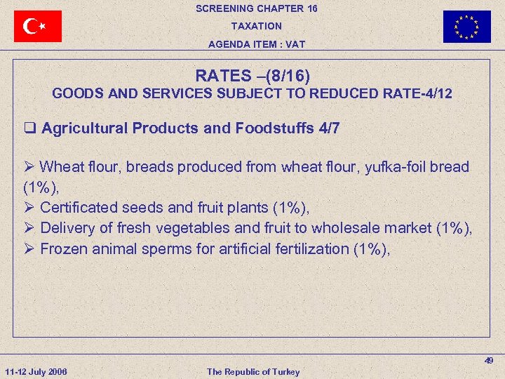 SCREENING CHAPTER 16 TAXATION AGENDA ITEM : VAT RATES –(8/16) GOODS AND SERVICES SUBJECT