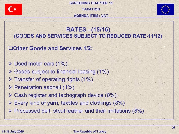 SCREENING CHAPTER 16 TAXATION AGENDA ITEM : VAT RATES –(15/16) (GOODS AND SERVICES SUBJECT