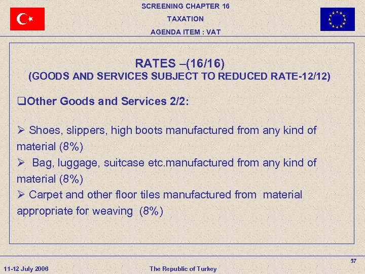 SCREENING CHAPTER 16 TAXATION AGENDA ITEM : VAT RATES –(16/16) (GOODS AND SERVICES SUBJECT