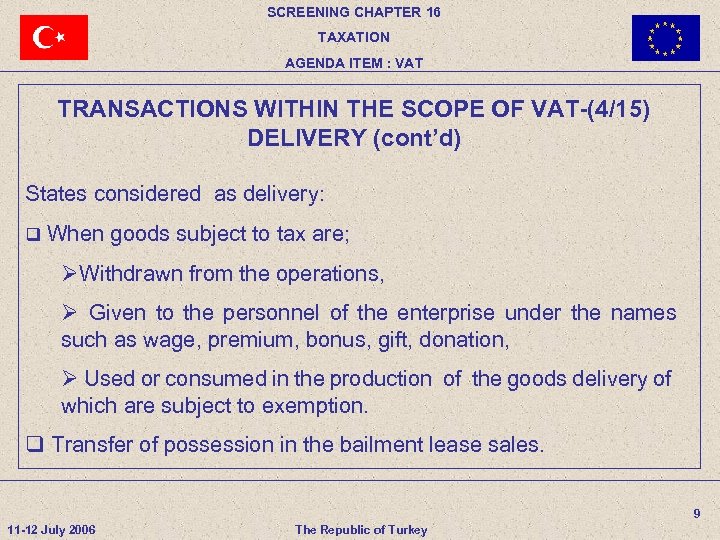 SCREENING CHAPTER 16 TAXATION AGENDA ITEM : VAT TRANSACTIONS WITHIN THE SCOPE OF VAT-(4/15)