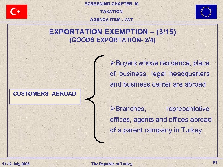 SCREENING CHAPTER 16 TAXATION AGENDA ITEM : VAT EXPORTATION EXEMPTION – (3/15) (GOODS EXPORTATION-