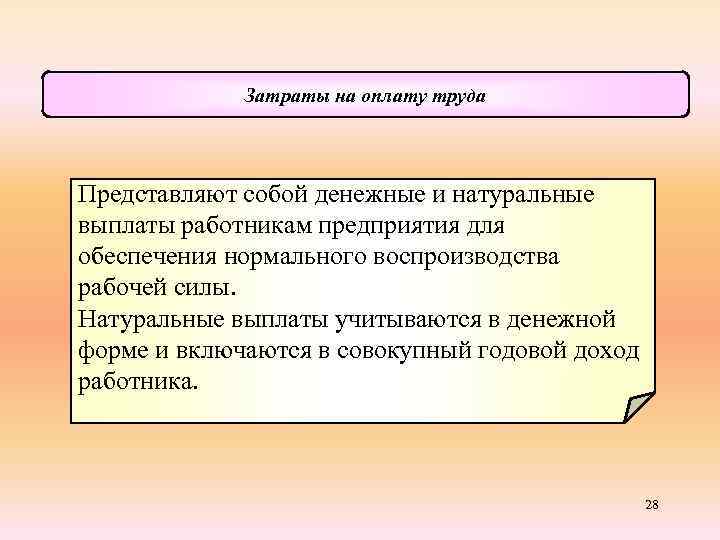 Затраты на оплату труда Представляют собой денежные и натуральные выплаты работникам предприятия для обеспечения