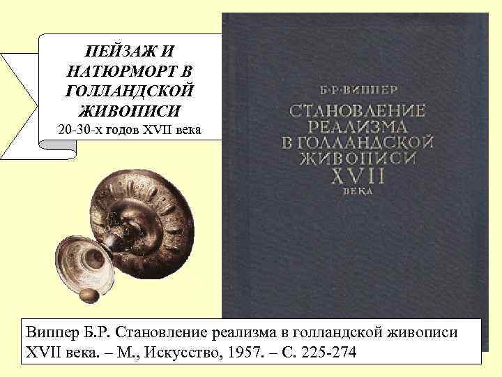 ПЕЙЗАЖ И НАТЮРМОРТ В ГОЛЛАНДСКОЙ ЖИВОПИСИ 20 -30 -х годов XVII века Виппер Б.