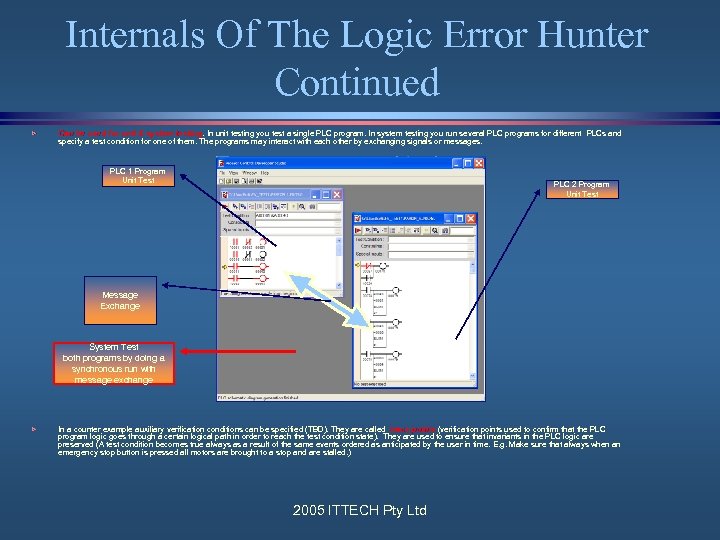 Internals Of The Logic Error Hunter Continued Ø Can be used for unit &
