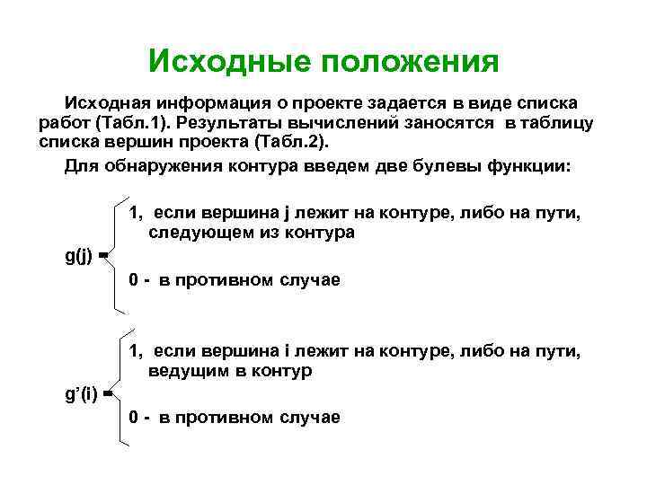 Исходные положения Исходная информация о проекте задается в виде списка работ (Табл. 1). Результаты