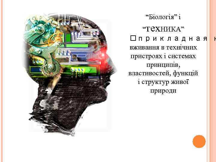 “Біологія” і “тех. НИКА” прикладная н вживання в технічних пристроях і системах принципів, властивостей,