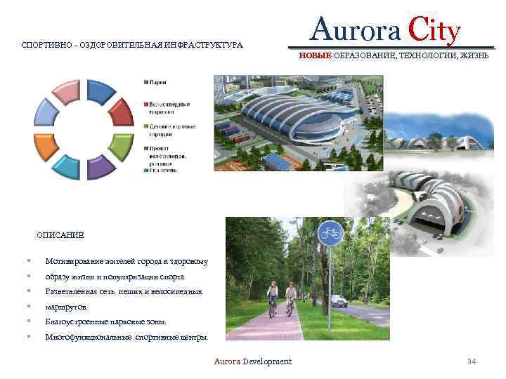 СПОРТИВНО - ОЗДОРОВИТЕЛЬНАЯ ИНФРАСТРУКТУРА Aurora City НОВЫЕ ОБРАЗОВАНИЕ, ТЕХНОЛОГИИ, ЖИЗНЬ ОПИСАНИЕ § Мотивирование жителей