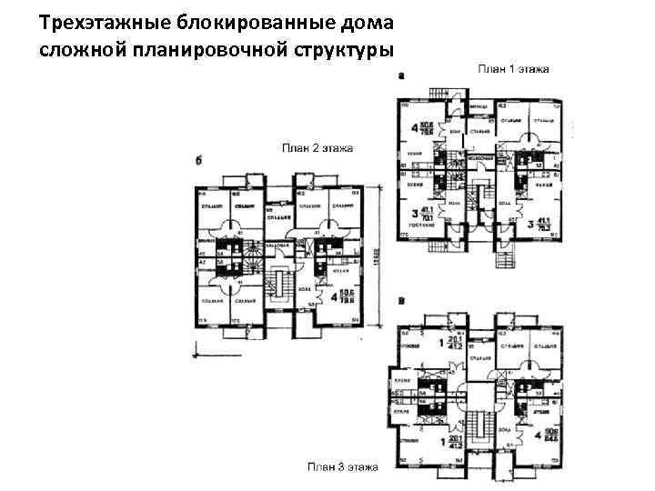 Трехэтажные блокированные дома сложной планировочной структуры 