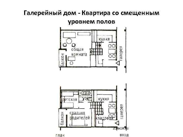 Галерейный дом - Квартира со смещенным уровнем полов 