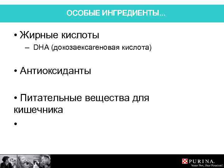 ОСОБЫЕ ИНГРЕДИЕНТЫ. . . • Жирные кислоты – DHA (докозаексагеновая кислота) • Антиоксиданты •