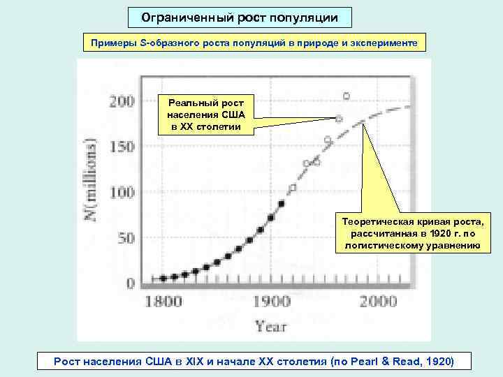 Ограниченный рост популяции Примеры S-образного роста популяций в природе и эксперименте Реальный рост населения