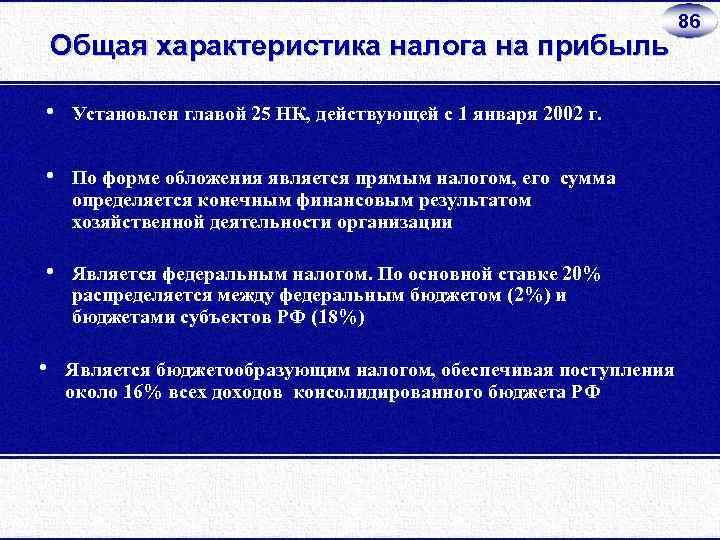 Общая характеристика налога на прибыль • Установлен главой 25 НК, действующей с 1 января