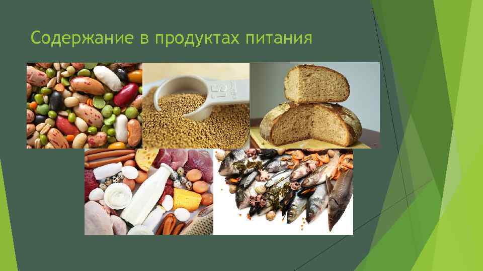 Содержание в продуктах питания 