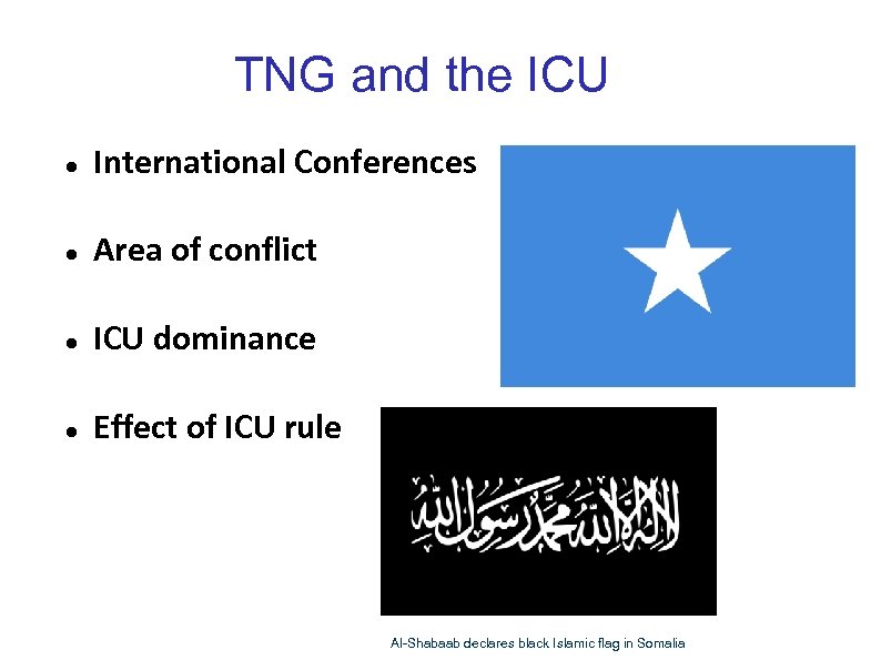 TNG and the ICU International Conferences Area of conflict ICU dominance Effect of ICU