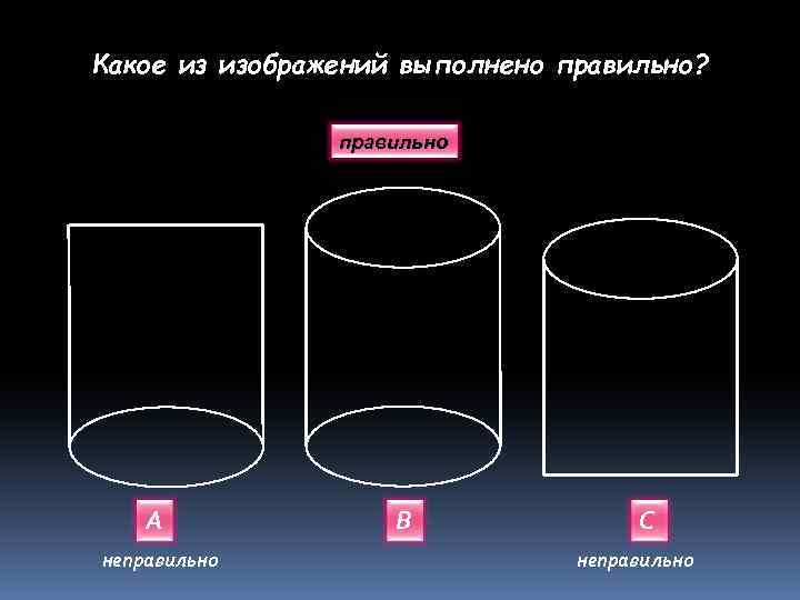 Какое из изображений выполнено правильно? правильно А неправильно В С неправильно 