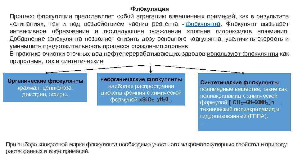 Флокуляция Процесс флокуляции представляет собой агрегацию взвешенных примесей, как в результате «слипания» , так