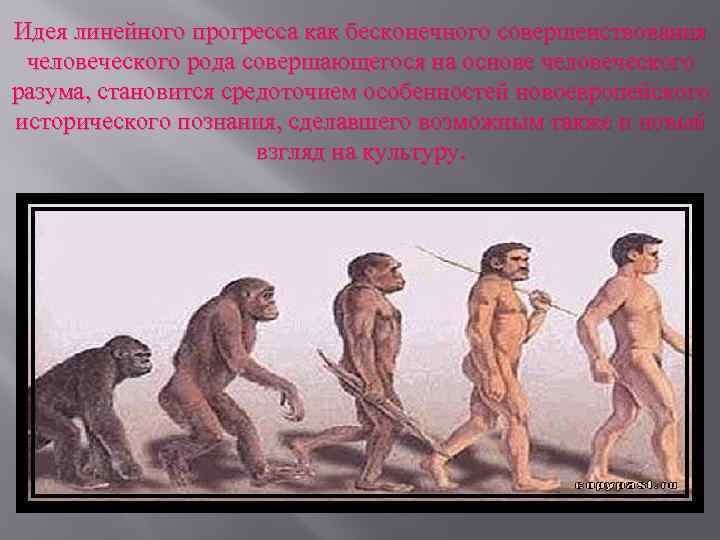 Идея линейного прогресса как бесконечного совершенствования человеческого рода совершающегося на основе человеческого разума, становится