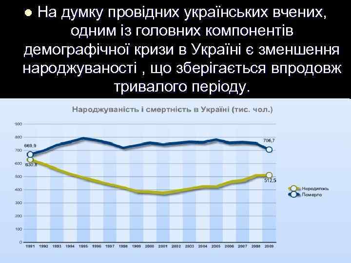 На думку провідних українських вчених, одним із головних компонентів демографічної кризи в Україні є