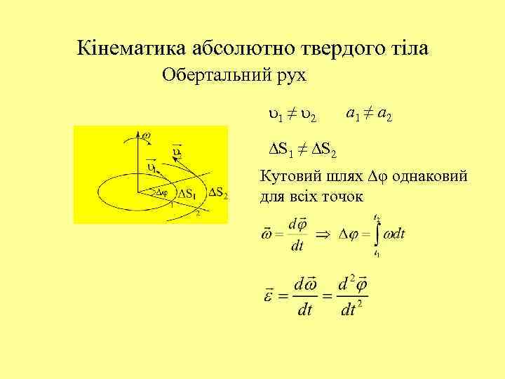 Кінематика абсолютно твердого тіла Обертальний рух 1 ≠ 2 a 1 ≠ a 2