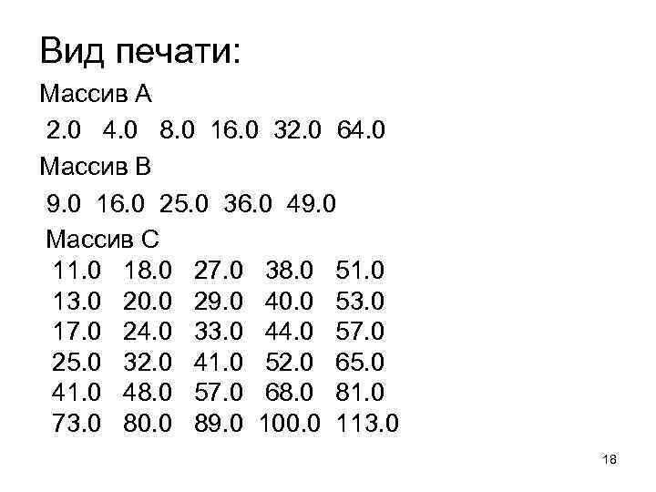 Вид печати: Массив A 2. 0 4. 0 8. 0 16. 0 32. 0